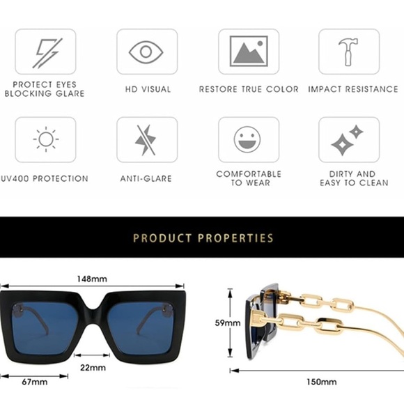 Black & Gold Fashion Sunglasses with Golden Tone Chain Link Arms 2 Pair - Picture 8 of 12